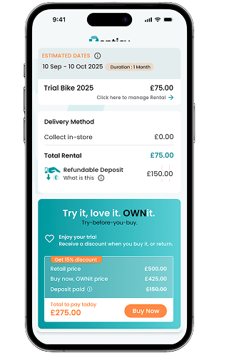 Renticy OWNit Try Before You Buy feature on a smartphone